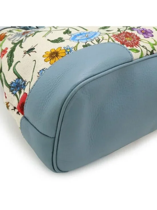 Gucci Flora Tote Shoulder Bag Semi Floral Pattern Canvas Leather - Picture 3 of 9